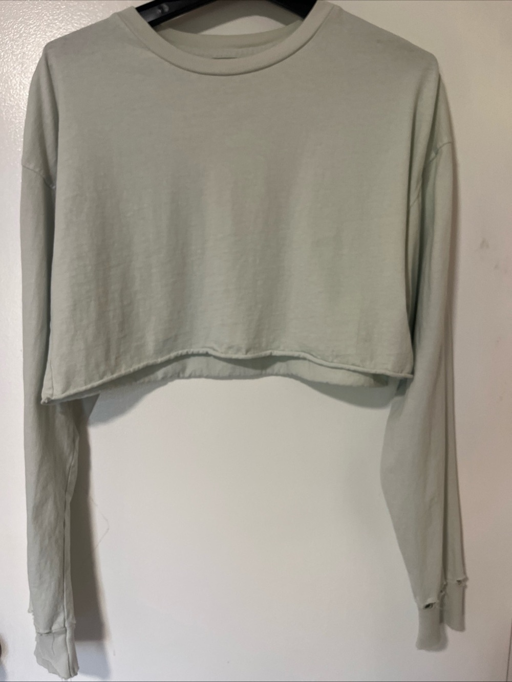 Joah Brown Cropped Distressed Long-Sleeve Top in Sage Green